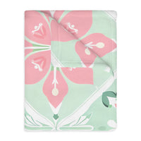 Green Pink Floral Velveteen Microfiber Blanket (Two-sided print)