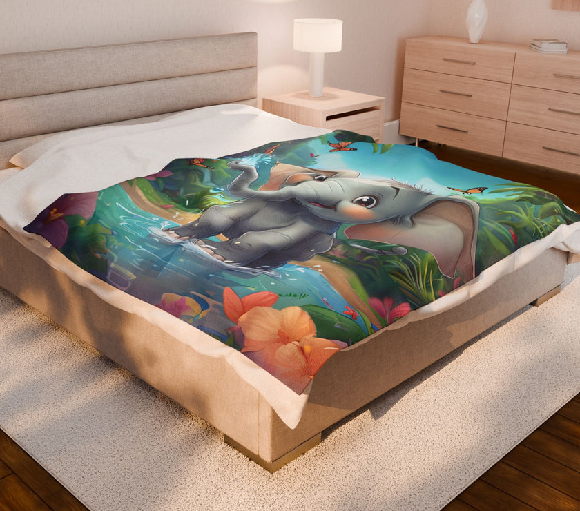 Elephant Velveteen Plush Blanket