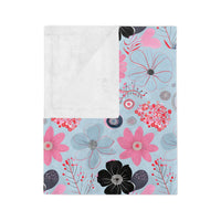 Blue, Pink Floral Velveteen Microfiber Blanket