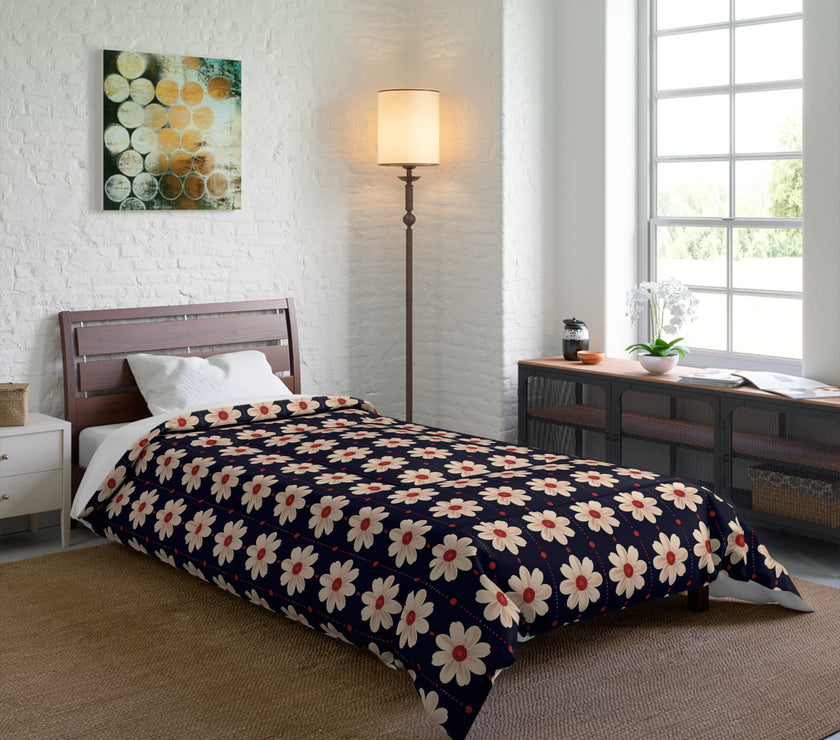 Retro Floral Comforter, Cozy Bedspread, Bohemian Bedding, Spring Decor, Flower Power Duvet, Home Sweet Home Quilt