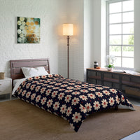 Retro Floral Comforter, Cozy Bedspread, Bohemian Bedding, Spring Decor, Flower Power Duvet, Home Sweet Home Quilt