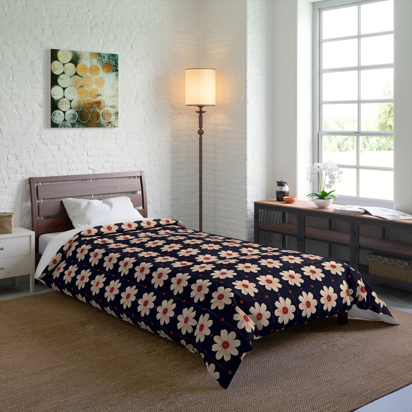 Retro Floral Comforter, Cozy Bedspread, Bohemian Bedding, Spring Decor, Flower Power Duvet, Home Sweet Home Quilt