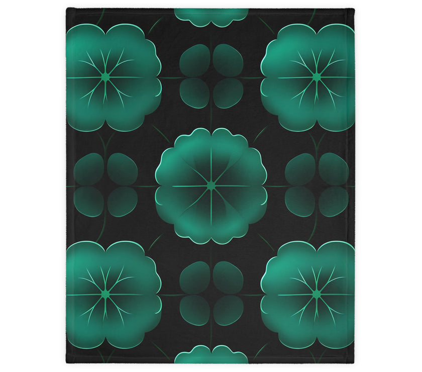Green Jade Floral Velveteen Microfiber Blanket (Two-sided print)