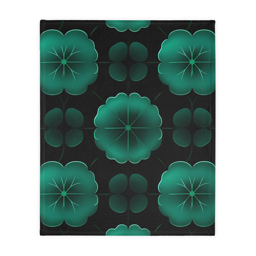 Green Jade Floral Velveteen Microfiber Blanket (Two-sided print)