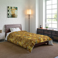 Floral Comforter, Cozy Botanical Quilt for Bedroom, Elegant Bedspread for Spring, Gift for Flower Lovers, Home Decor, Yellow Flower Bedding