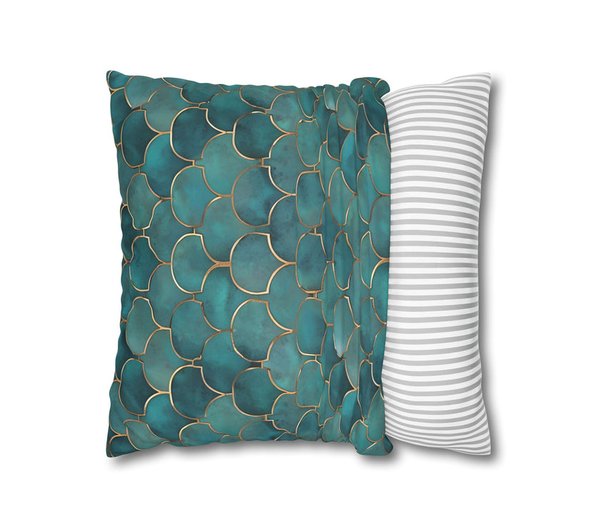 Blue/Green Faux Suede Square Pillowcase