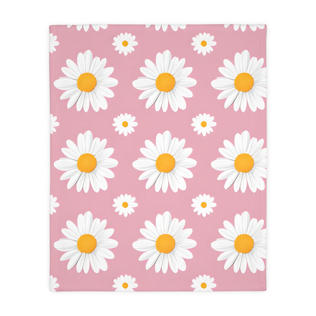 Pink White Daisey Velveteen Microfiber Blanket (Two-sided print)