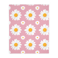 Pink White Daisey Velveteen Microfiber Blanket (Two-sided print)