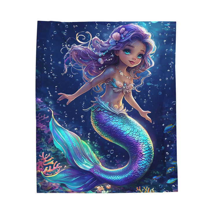 Mermaid Velveteen Plush Blanket, Cozy Throw for Kids, Nautical Decor, Gift for Birthdays, Under the Sea Theme, Soft Blanket