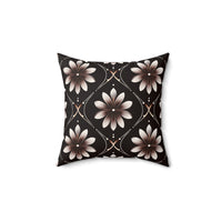Black Floral Faux Suede Square Pillow