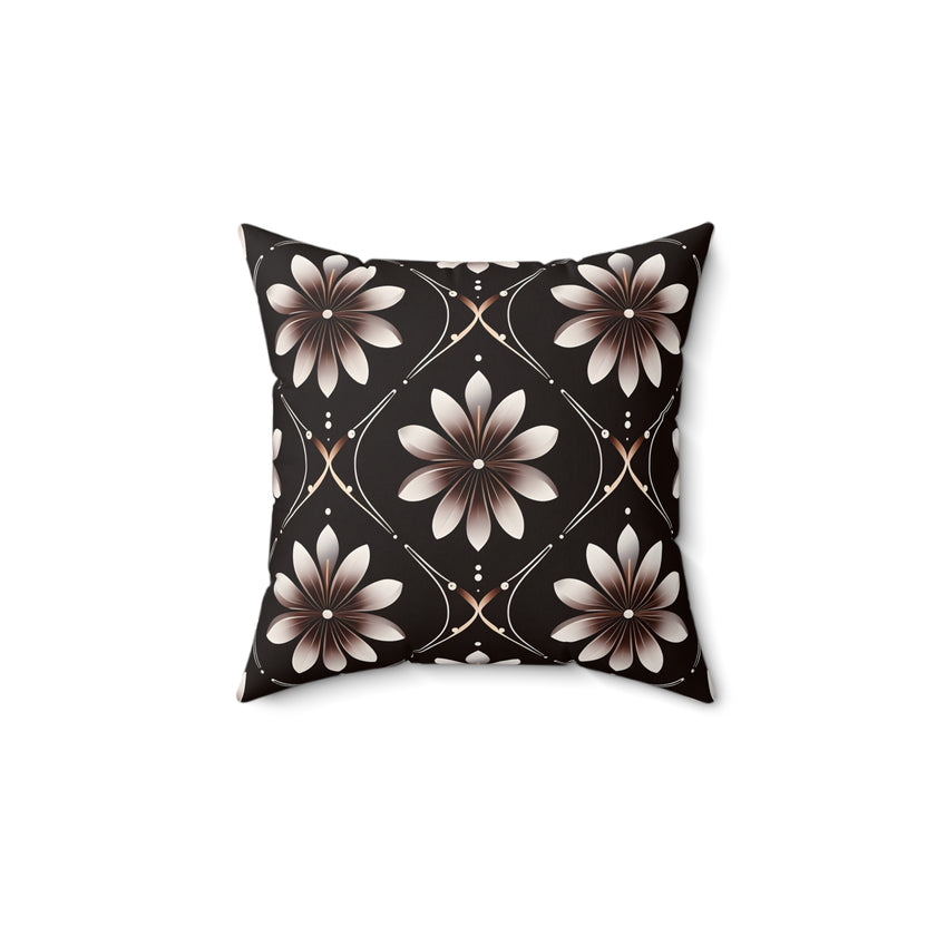 Black Floral Faux Suede Square Pillow