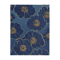 Blanket, Cozy Velveteen Microfiber Two-Sided Print Blue Floral Design - Throw, Bedding, Home Decor, Living Room Accent, Gift Idea