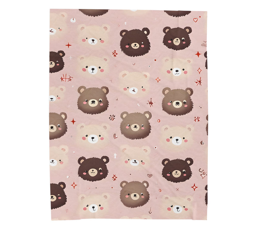 Kids Velveteen Plush Blanket, Pink Teddy Bear Soft Throw for Girls, Children's Gift, Nursery Decor, Cozy Bedding, Baby Shower Present