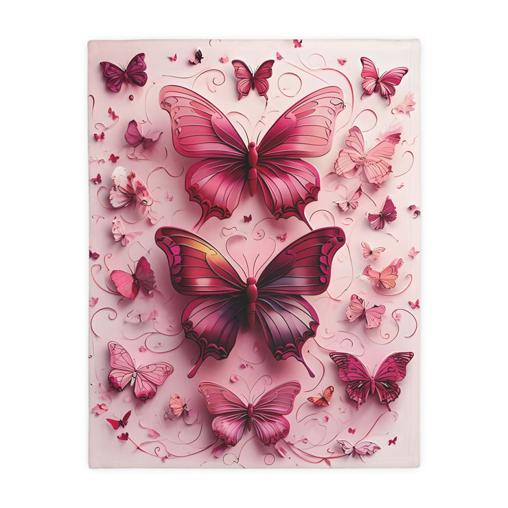 Pink Butterfly  Velveteen Microfiber Blanket (Two-sided print)
