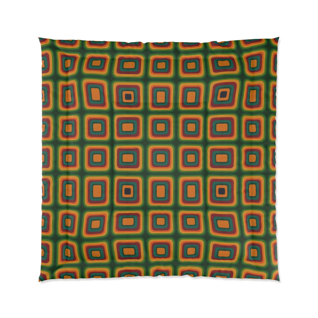 Retro Geometric Comforter, Cozy Bedroom Decor, Modern Boho Bedding, Gift for Homeowners, Colorful Quilt for Any Occasion