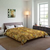 Floral Comforter, Cozy Botanical Quilt for Bedroom, Elegant Bedspread for Spring, Gift for Flower Lovers, Home Decor, Yellow Flower Bedding