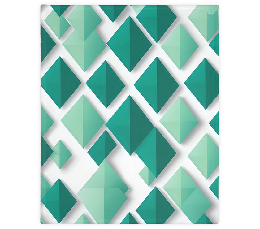 Green and White Grid Velveteen Microfiber Blanket (Two-sided print)