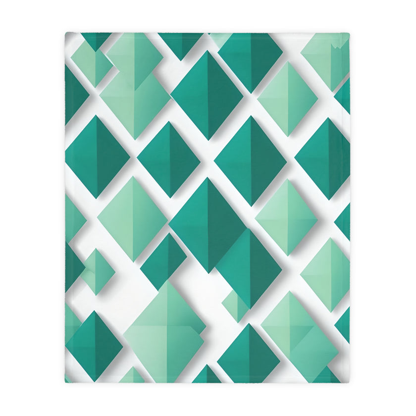 Green and White Grid Velveteen Microfiber Blanket (Two-sided print)
