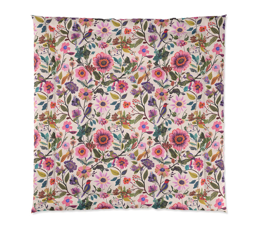 Floral Comforter for Cozy Bedrooms, Boho Home Decor, Floral Bedding, Bedspread, Gift for Her, Spring Bedroom Makeover