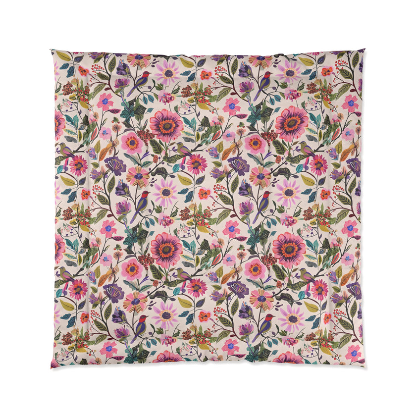 Floral Comforter for Cozy Bedrooms, Boho Home Decor, Floral Bedding, Bedspread, Gift for Her, Spring Bedroom Makeover
