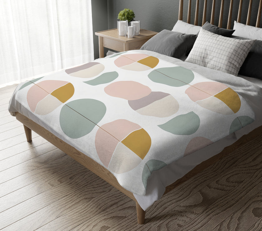 Velveteen Blanket, Pink White Grey Circle Graphic Design, Soft Cozy Throw, Warm Bedspread, Home Decor Accent, Gift for Her, Dorm Room