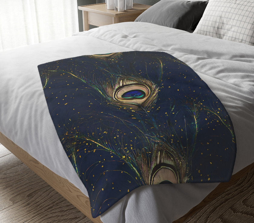 Peacock Feather Velveteen Microfiber Blanket (Two-sided print)