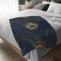 Peacock Feather Velveteen Microfiber Blanket (Two-sided print)