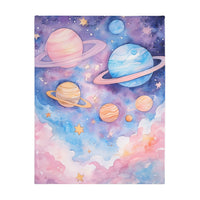 Kids Blanket, Velveteen Microfiber Blanket with Planet Moon and Stars Design - Two-sided Print, Children's Throw, Outer Space Bedding,