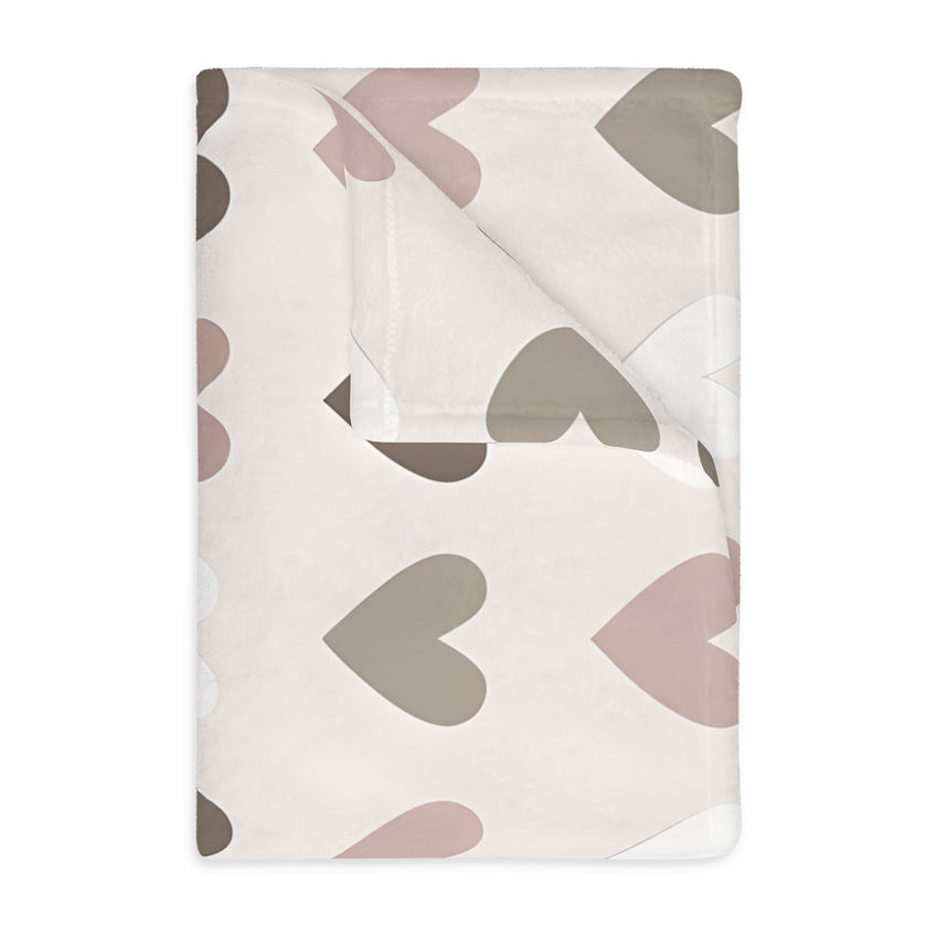 Pink Hearts Velveteen Microfiber Blanket (Two-sided print)