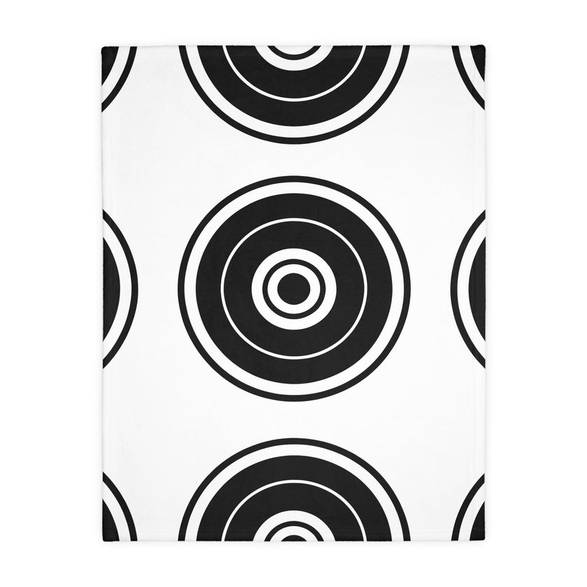 Black and white Circle Pattern Velveteen Microfiber Blanket (Two-sided print)