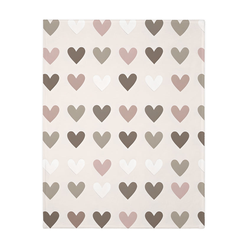 Pink Hearts Velveteen Microfiber Blanket (Two-sided print)