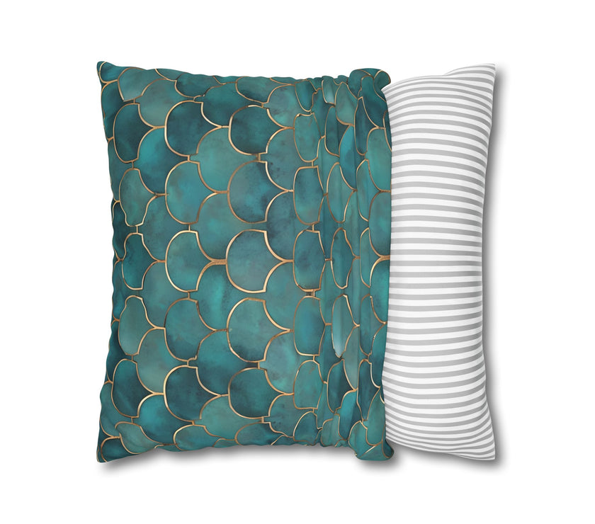 Blue/Green Faux Suede Square Pillowcase