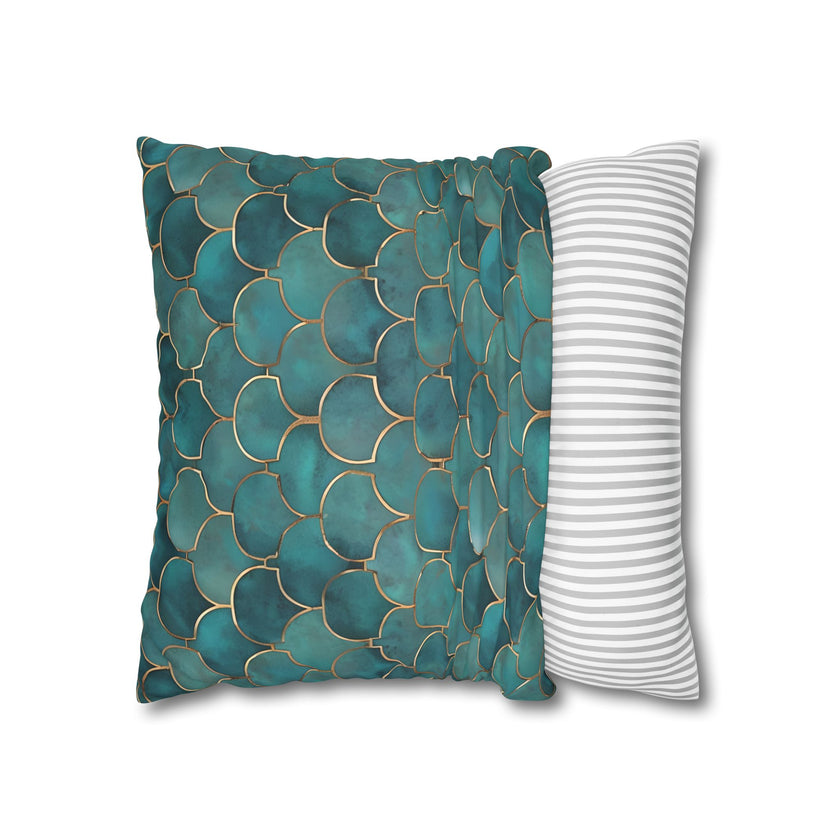 Blue/Green Faux Suede Square Pillowcase