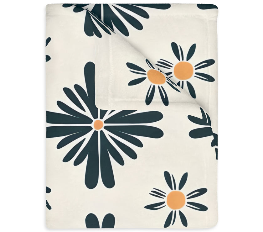 Green and White Floral Velveteen Microfiber Blanket (Two-sided print)