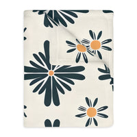 Green and White Floral Velveteen Microfiber Blanket (Two-sided print)