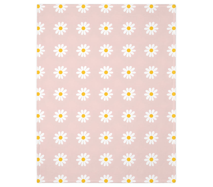 Velveteen Microfiber Blanket, White Daises on Pink Floral Throw, Soft Fleece Bedding, Cozy Couch Decoration, Home Decor Gift, Lightweight