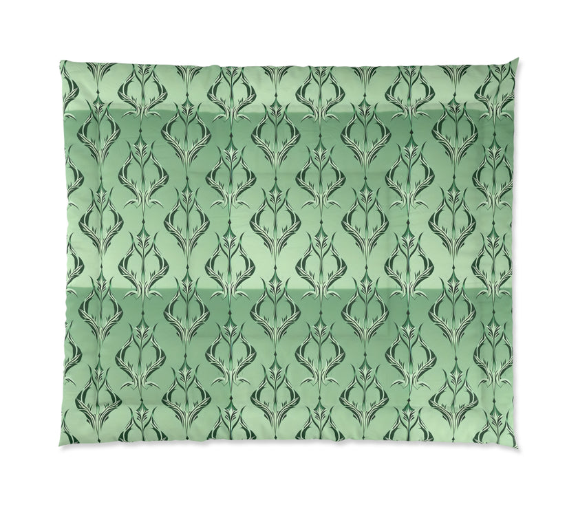 Elegant Floral Green Comforter, Cozy Bedding for Home Decor, Romantic Bedroom Set, Stylish Bed Cover, Gift for Housewarming