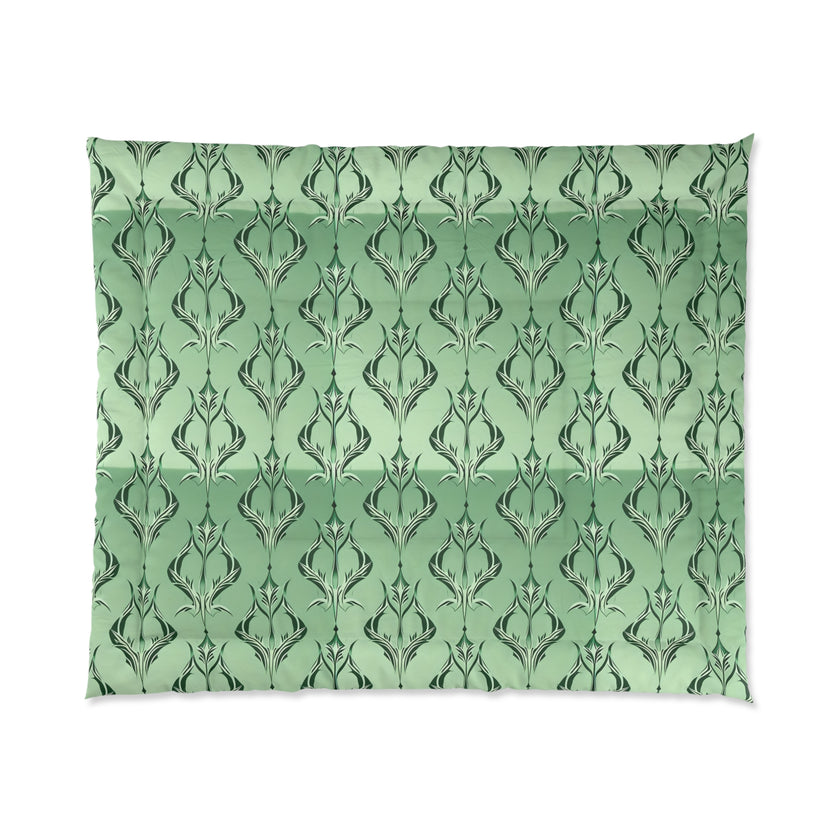 Elegant Floral Green Comforter, Cozy Bedding for Home Decor, Romantic Bedroom Set, Stylish Bed Cover, Gift for Housewarming