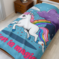 Blue Rainbow Unicorn Velveteen Plush Blanket