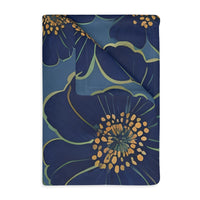 Blanket, Cozy Velveteen Microfiber Two-Sided Print Blue Floral Design - Throw, Bedding, Home Decor, Living Room Accent, Gift Idea