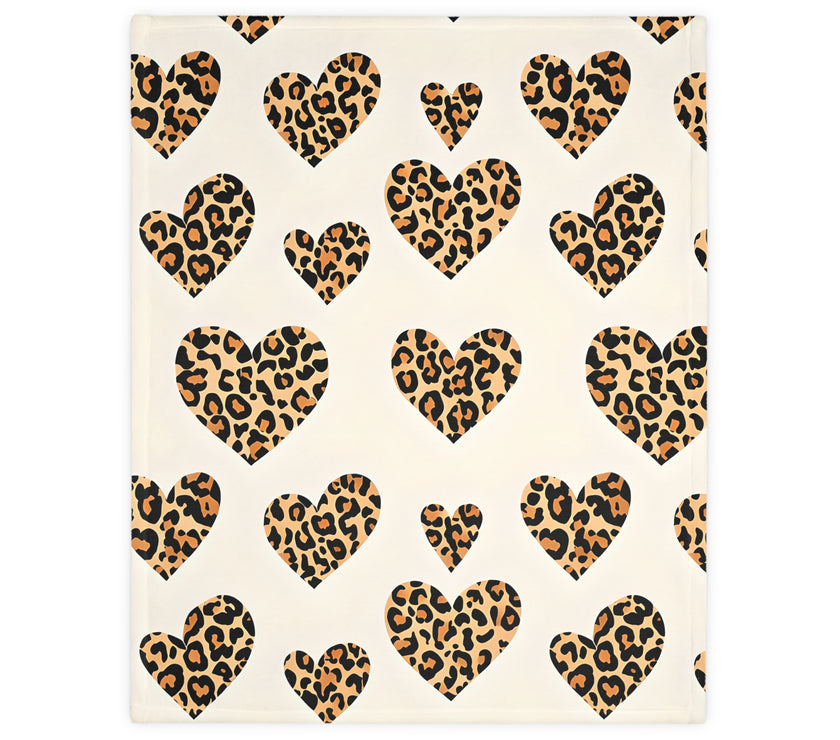 Velveteen Microfiber Blanket, Leopard Print Heart Throw, Cozy Bedding, Animal Lover Gift, Double-sided Couch Cover, Home Decor Accent