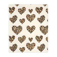 Velveteen Microfiber Blanket, Leopard Print Heart Throw, Cozy Bedding, Animal Lover Gift, Double-sided Couch Cover, Home Decor Accent