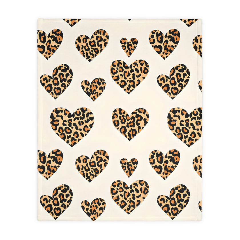 Velveteen Microfiber Blanket, Leopard Print Heart Throw, Cozy Bedding, Animal Lover Gift, Double-sided Couch Cover, Home Decor Accent