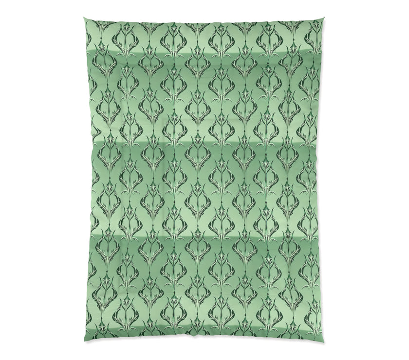 Elegant Floral Green Comforter, Cozy Bedding for Home Decor, Romantic Bedroom Set, Stylish Bed Cover, Gift for Housewarming