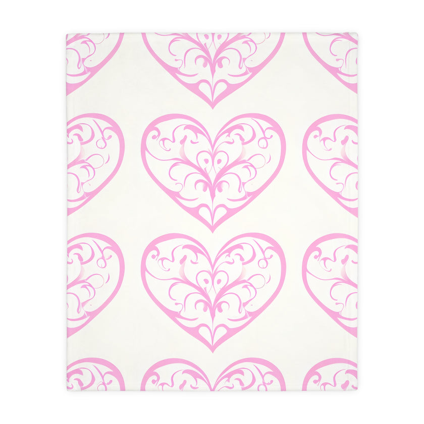 Blanket, soft, cozy, pink heart design, gift for her, home decor, Valentine's Day gift, dorm essential