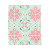 Velveteen Plush Blanket - Green Pink Floral Soft Throw, Cozy Bedding, Botanical Home Decor, Flower Print Lap Quilt, Floral Pattern Couch