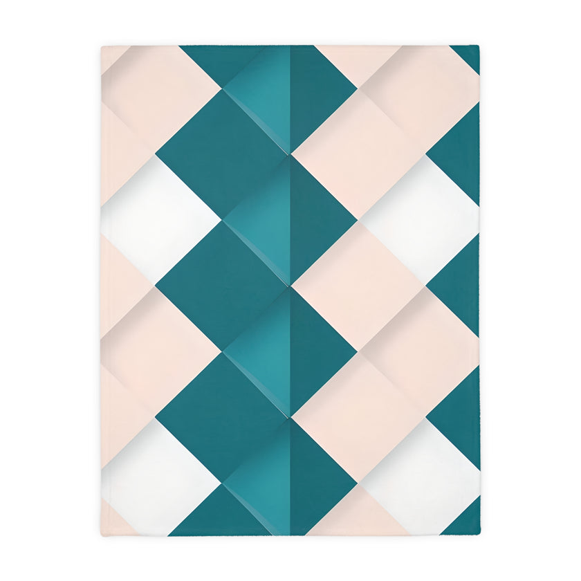 Blue and Pink Grid Velveteen Microfiber Blanket (Two-sided print)