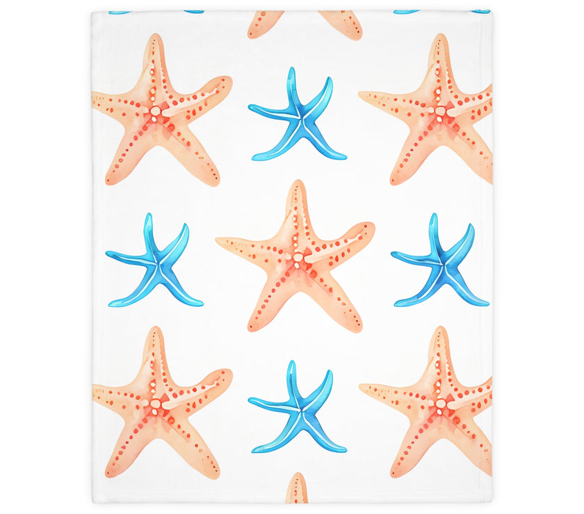 Blue Orange Ocean Sea Star Fish Velveteen Microfiber Blanket (Two-sided print)