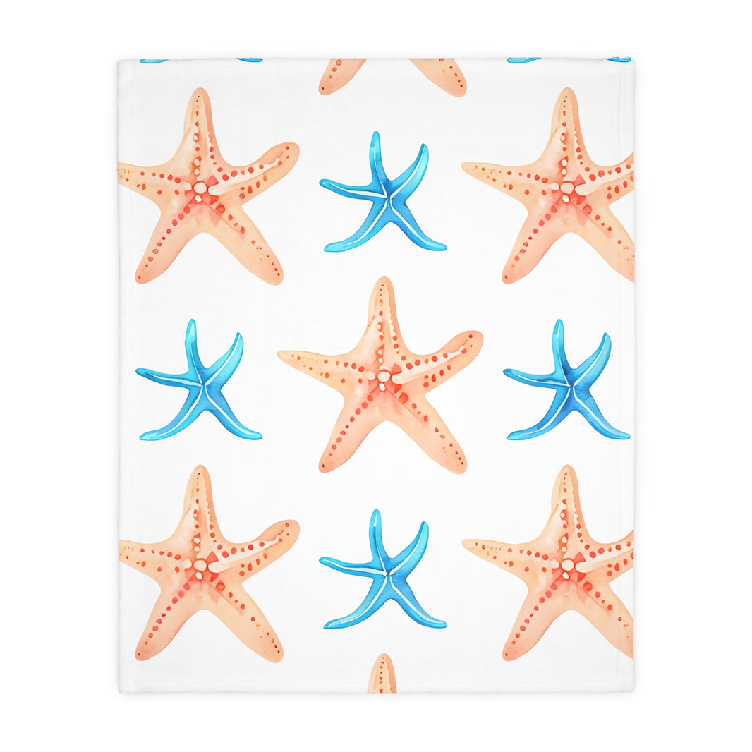 Blue Orange Ocean Sea Star Fish Velveteen Microfiber Blanket (Two-sided print)