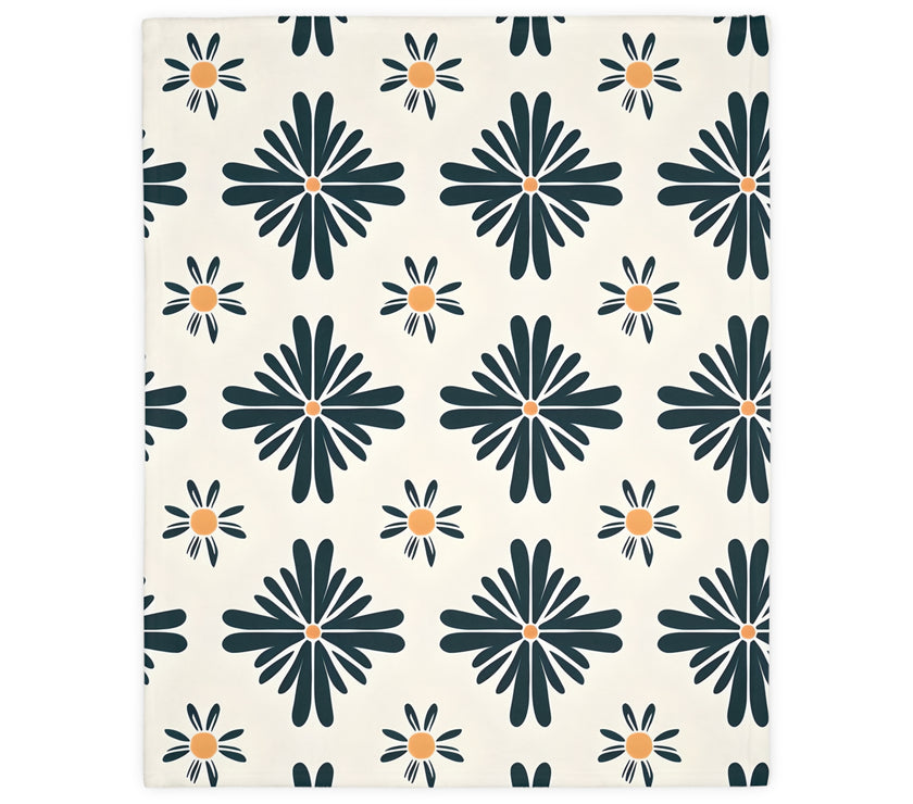 Green and White Floral Velveteen Microfiber Blanket (Two-sided print)